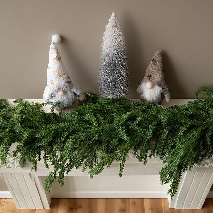 Artificial 2Pcs 6Ft Norfolk Pine Garlands, Christmas Winter Pine Garland, Real Touch Faux Green Greenery Garland for Table, Fireplace, Stairs, Mantle, Window, Indoor, Outdoor Christmas Decorations