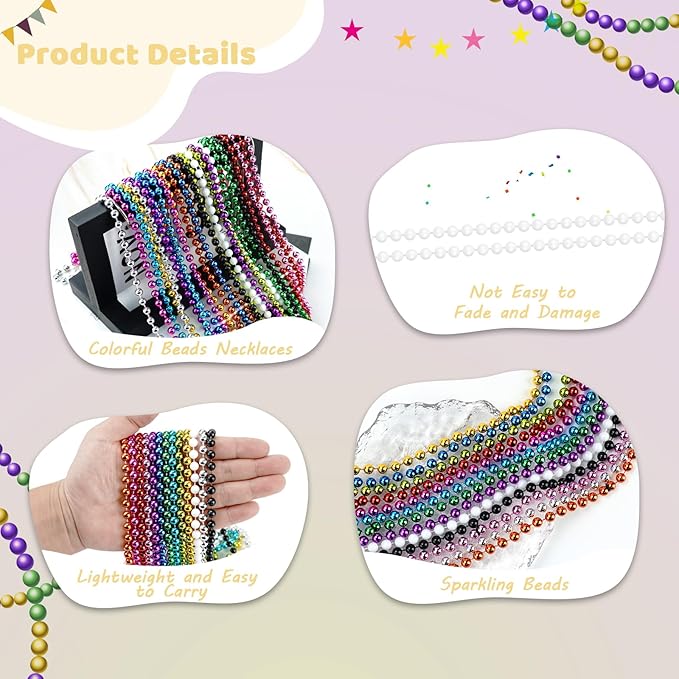 SHAOQINLIN 30 PCS White Bead Necklaces, 33" White Mardi Gras Christmas Beads Necklace, 4th of July Necklaces, Parade Throws Accessories for Christmas Independence Day New Year Party Favors