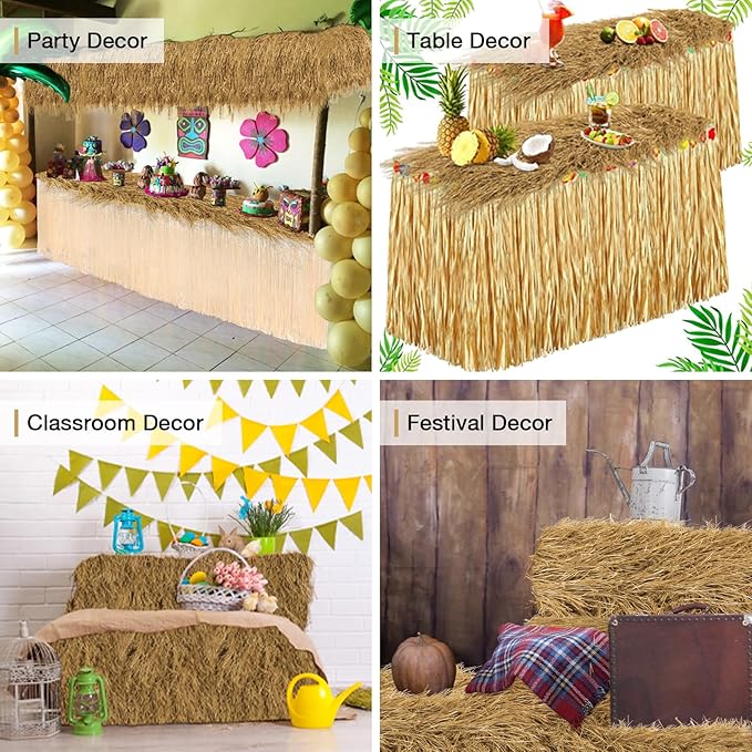 XLX TURF Artificial Thatch Straw Table Runner 13 X 72 Inch - Yellow Hay Grass Table Centerpiece Decor Western Halloween Nativity Party Jungle Birthday Tiki Mexican Style, Home DIY Crafts