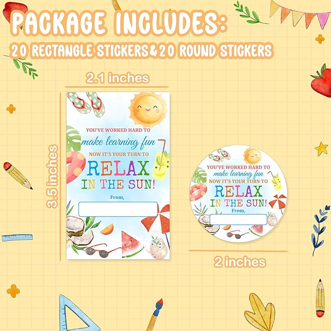 Teacher Appreciation Gift Tags, 40 Pcs Thank You Tags, Summer Stickers for Presents Wrapping Envelope Seals Lables Boxes Cards Party Favor Decorations A05