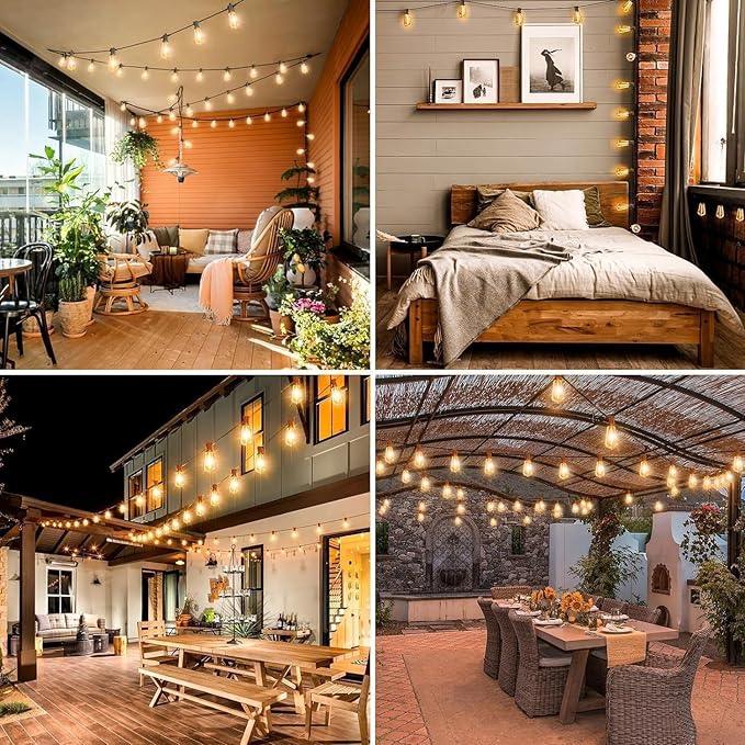 litogo 42FT LED Outdoor String Lights, Waterproof Patio Lights with ST38 Vintage Edison Bulbs, Warm White Outside Hanging Light for Yard Gazebo Party