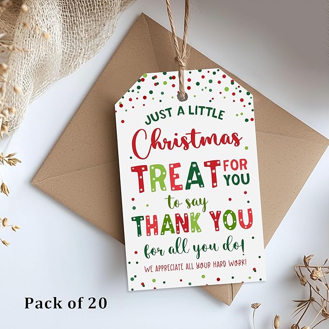Treat for You to Say Thank You for All You Do Gift Tag We Appreciate You Christmas Gift Tags with String Employee Appreciation Company Staff Christmas Holiday Favor Tags Pack of 20 (Appreciate C)