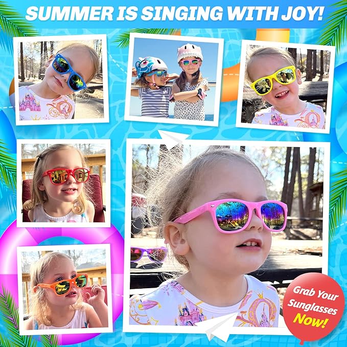 GINMIC Kids sunglasses bulk, Kids Sunglasses Party Favor, 24Pack Neon Sunglasses with UV400 Protection for Kid, Boys and Girls Age 3-8, Goody Bag Favors, Great Gift for Pool, Birthday Party Supplies