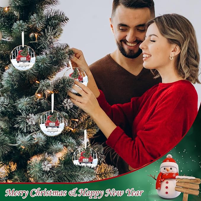 Engagement Gifts for Couples 2025, Our First Christmas Engaged Ornament Crystal Glass Keepsake, Wedding Gifts for Couples Christmas Decorations