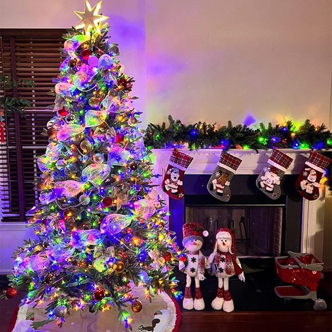 YEGUO 66ft 200 LED Christmas Light Outdoor Waterproof, 8 Modes String Lights Multicolor, Green Wire Twinkle Tree Light Plug in with Timer Memory