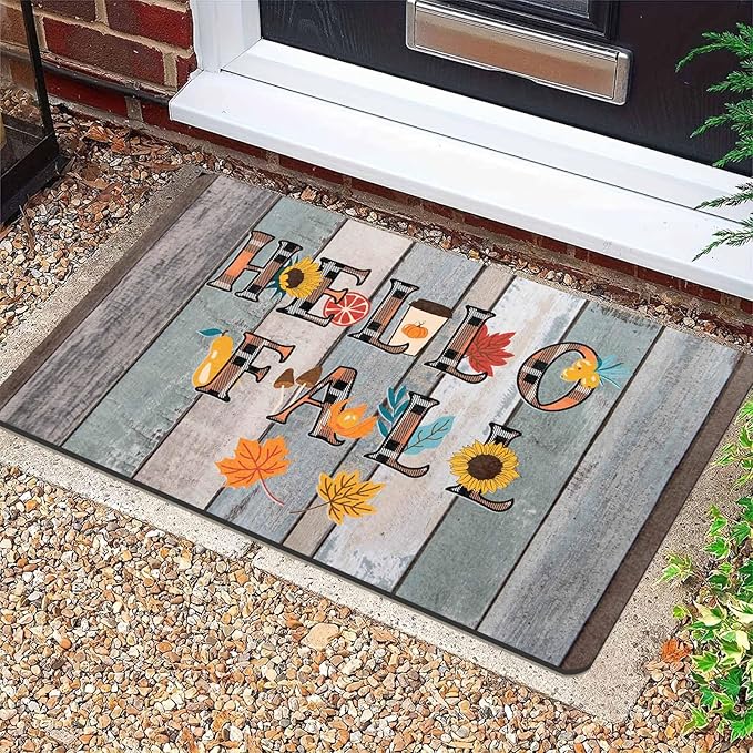 Fall Door Mat Hello Fall Doormat Welcome Mat Front Outdoor Autumn Harvest Vintage Doormats for Autumn Halloween Thanksgiving Farmhouse Decor, 24"x16"inch