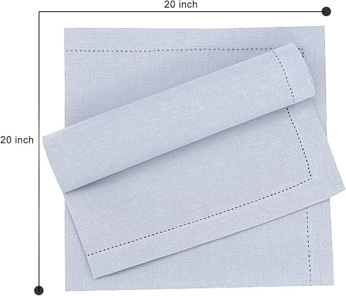 Ruvanti Premium Linen Napkins Set of 4-20x20 Inch, Classic Hemstitch, Mitered Corner Cloth Napkins‎‎ - Soft, Elegant Dinner Napkins Cloth Washable for Weddings, Parties, Everyday Use - Arctic Ice