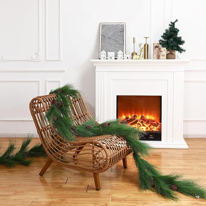Jutom 13 ft Christmas Deluxe Norfolk Pine Garlands Artificial Long Needle Pine Cone Classic Style Garland Realistic Xmas Cedar Garland for Holiday Mantle Table Indoor Outdoor Decor