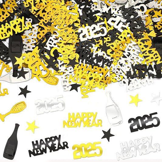 MARFOREVER 2026 New Years Confetti, New Year Eve Party Confetti Black Gold Silver Party Supplies New Year Decorations 2026 Nye Table Confetti for Happy New Year Party Decorations New Years Events