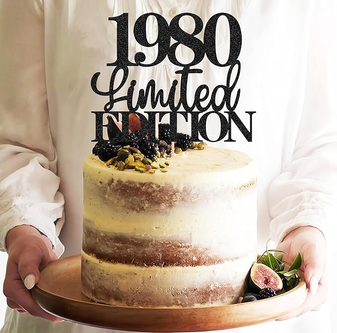 Limited EDITION 1980 Cake Topper - Black Glitter Happy 45th Birthday Party Cake Decoration Supplies, Cheer to 45 Years Cake Bunting Decor for 45th Birthday Party Photo Booth Props