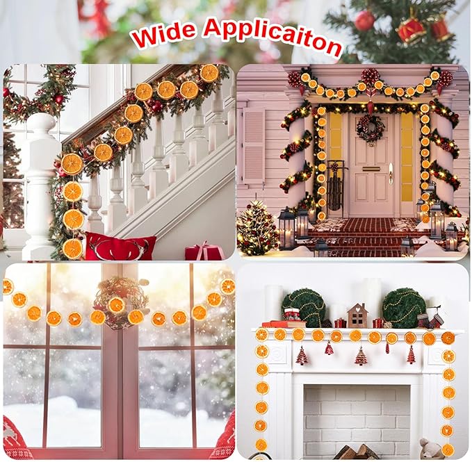 Christmas Decorations, 10ft Dried Orange Slice Christmas Garland, Rustic Orange Garland for Mantle Front Door Fireplace Home Wall Doorway Window Christmas Tree Porch Farmhouse Indoor Decor, 3 Pack