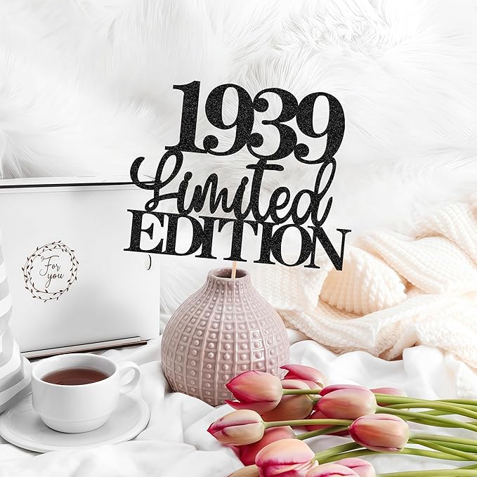 Limited EDITION 1939 Cake Topper - Black Glitter Happy 86th Birthday Party Cake Decoration Supplies, Cheer to 86 Years Cake Bunting Decor for 86th Birthday Party Photo Booth Props