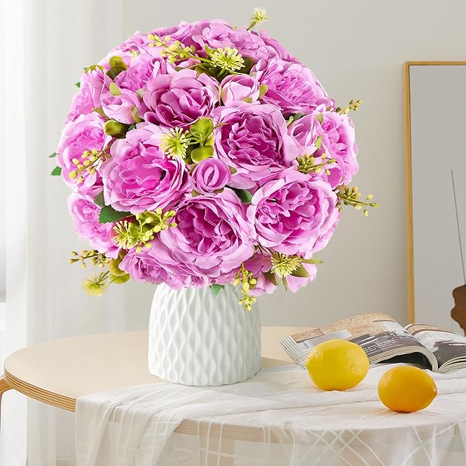 4 Packs Artificial Peonies Silk Flowers: Faux Peony Bouquet 4 Bundles, Fake Peonies Flowers Bulk for Centerpiece Table Wedding Party Home Decor for Vase Decoration (Light Purple)