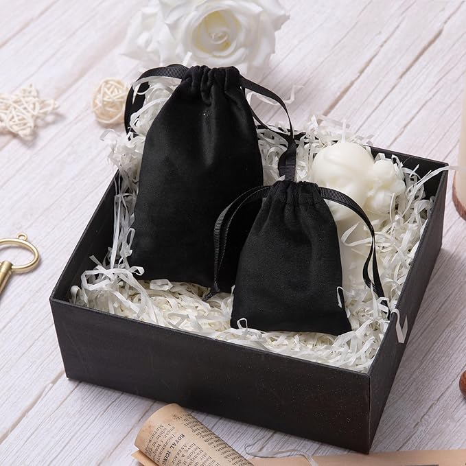 12pcs Black Velvet Drawstring Bags 3x4 inches Small Velvet Cloth Gift Bags Jewelry Pouches for Storage Wedding Party Favor Christmas