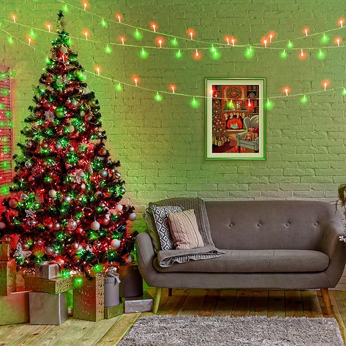 Vivideal 200 LED Red and Green Christmas Lights - 66ft String Lights Indoor Clear Wire 8 Modes Plug in Waterproof Fairy Light with Timer Memory for Indoor Outside Bedroom Home Party Decorations