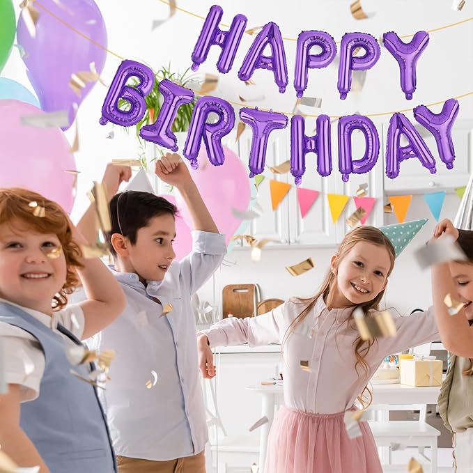 LIOZEOKUN Happy Birthday Balloon Letters 16 inch Mylar Foil Birthday Balloons Banner Sign for Birthday Party Decorations Supplies (Purple)