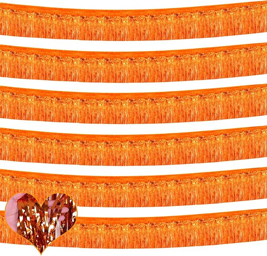 6 Pack 10 Feet Foil Fringe Garland Metallic Tinsel Banner Wall Hanging Curtain Streamers Backdrop for Parade Floats Bachelorette Wedding Birthday Party Thanksgiving Christmas Decorations(Orange)