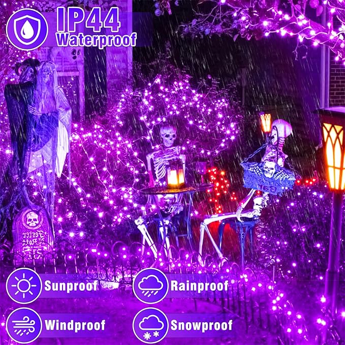 66FT 200 LED Christmas Lights Outdoor, Purple Christmas String Lights Waterproof 8 Modes, Connectable Christmas Decorations Lights Clear Wire for Indoor Home House Room Patio Garden Party