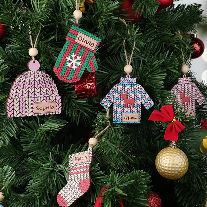 Personalized Name Ornaments for Christmas Tree, 2025 Wooden Custom Family Christmas Ornaments,4" Xmas Tree Decoration for Kids Baby Boy Girl
