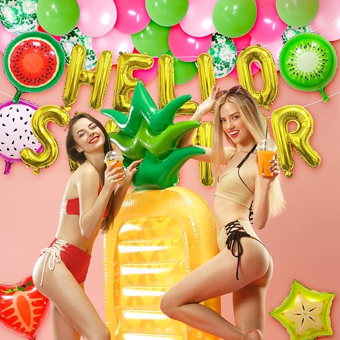 Hello Summer Party Decorations Hello Summer Banner Hello Summer Decorations Beach Party Decor Pool Party Decor Banner Hello Summer Balloons Tropical Luau Summer Decorations Supplies For Office Indoor
