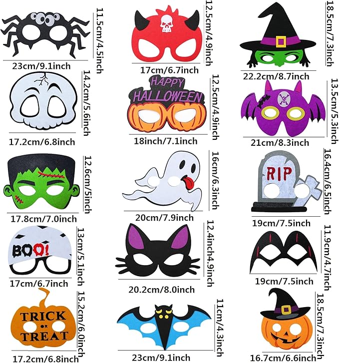 15pcs Felt Halloween Mask NO DIY Cat Witch Pumpkin Vampire Ghost Costume Accessories for Halloween Party Favors