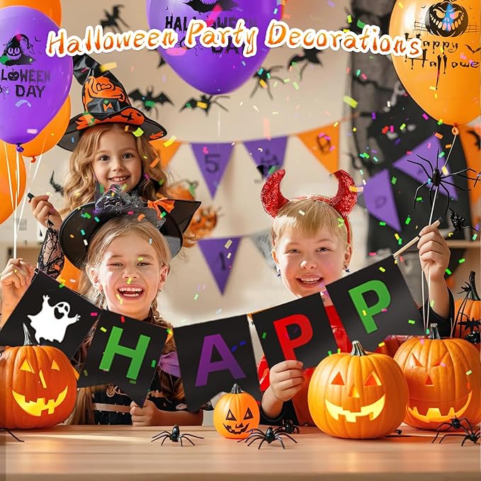 Halloween Party Balloons Kit 60-Pack 12inch Orange Black Purple Halloween Balloons with Ribbons for Party Balloons Decorations Theme Party Background Classroom Indoor and Outdoor Party