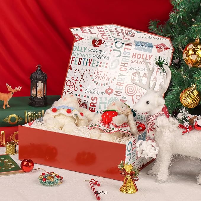 BLK&WH 6 Christmas Gift Boxes 13.5x9x4.1 Inches, Red Large Collapsible Gift Boxes with Magnetic Lids (Red)