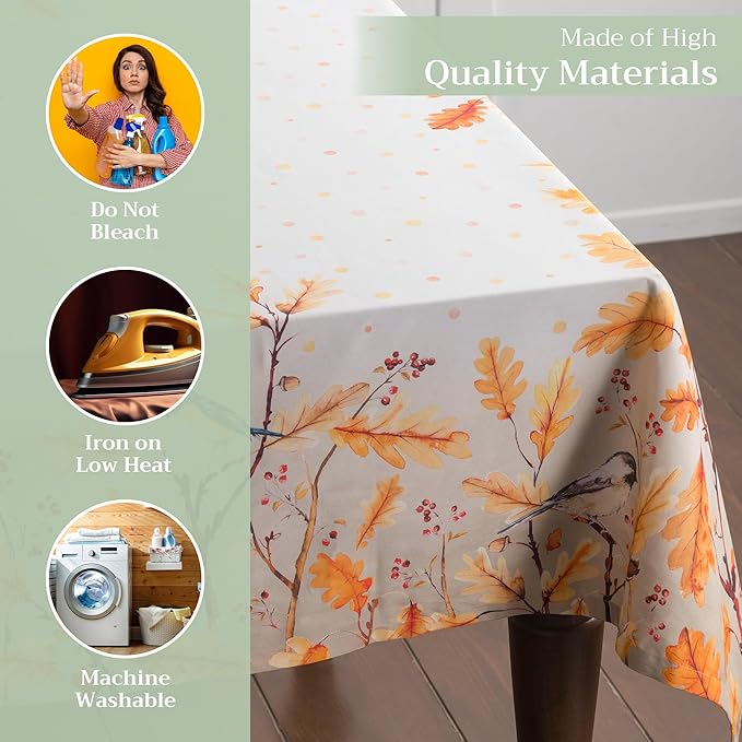Maison d' Hermine Table Cloth Rectangle Table 100% Cotton 70 x 90 Inches Fall Tablecloth Reusable Everyday Use for Thanksgiving Christmas Decorations Dining Farmhouse Party (Oak Leaves)