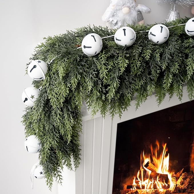 6FT Christmas Cedar Garlands, Real Touch Winter Cedar Pine Garland with Soft Thickness Pine, Green Artificial Greenery Garland for Table, Mantle, Fireplace, Wall, Indoor, Outdoor Christmas Decorations