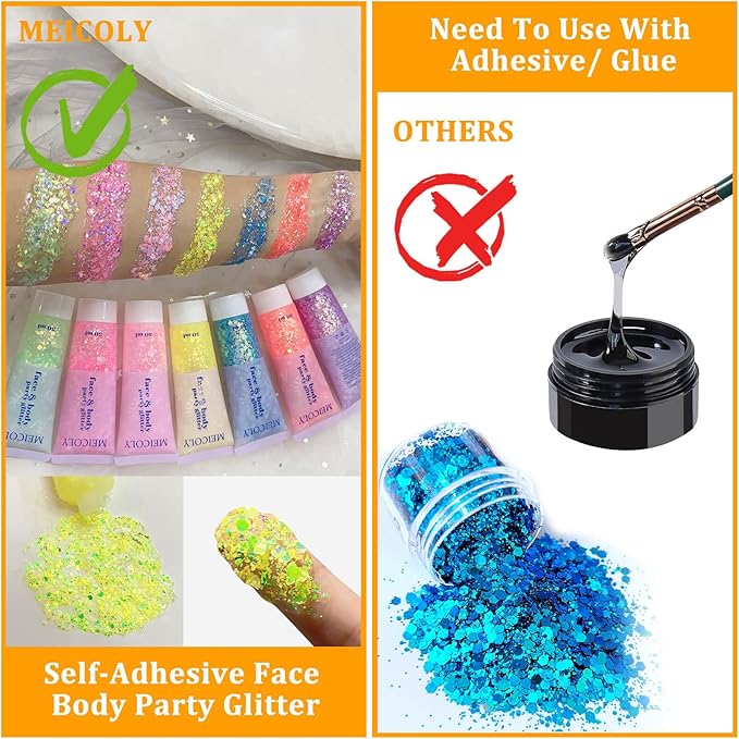 MEICOLY Chameleon Yellow Body Glitter,Chunky Yellow Face Glitter for Halloween,Color Changing Mermaid Hair Glitter Face Paint,Festival Party Cheer Glitter,50ml