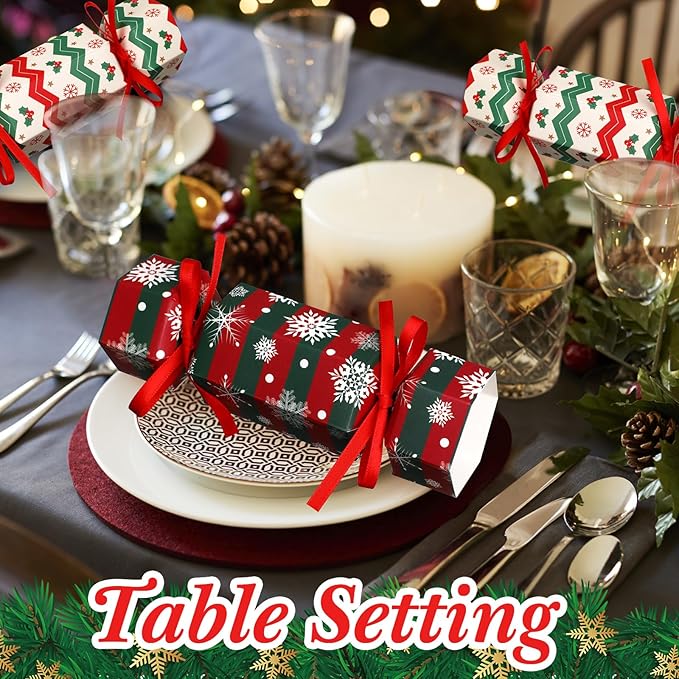 Xinnun 50 Packs Christmas Cracker Kit No Snap Xmas Party Table Favors Snowflake Reindeer DIY Christmas Party Cracker Candy Boxes for Holiday Dinner Decoration Gift (Ripple Style)