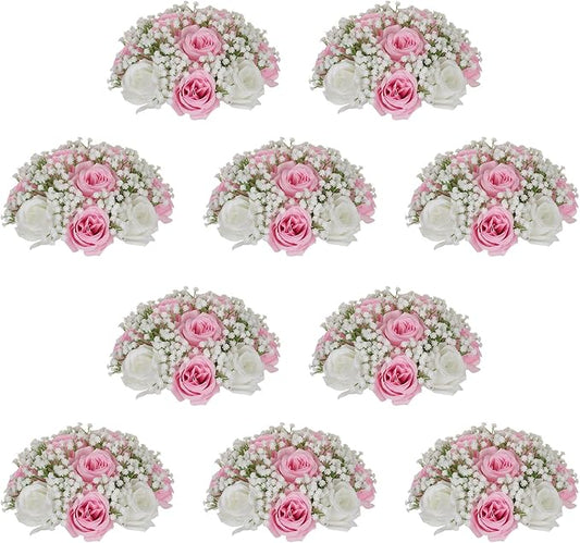 NUPTIO Pink Rose Flowers for Centerpieces: 10 Pcs 9.4 inch Diameter Artificial Flower Balls Fake Flower Ball Arrangement Bouquet Wedding Centerpieces for Tables Decorations