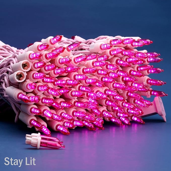 200 Pink LED Christmas Lights with Pink Wire, Pack of 2 Sets 33 ft 100 Count UL Certified Commercial Grade String Light