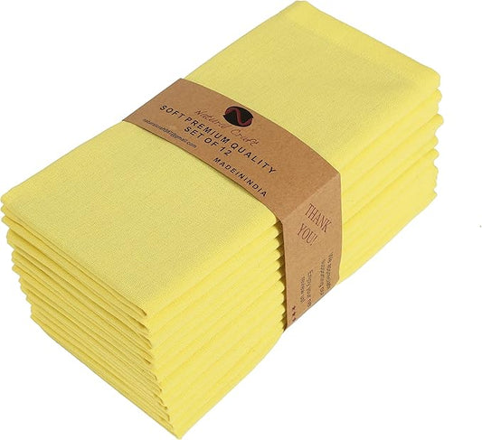 Cloth Napkins Set of 12 Cotton Linen 18x18 Inch - Soft Durable Washable - Ideal for Farmhouse Party Wedding Spring Summer Easter - Perfect Everyday Use Table Linen (Lemon, Pack of 12)