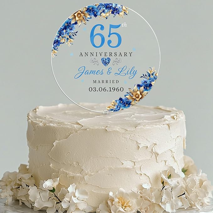Personalized 65th Anniversary Acrylic Cake Topper, 65 th Wedding Decorations, 65 th Wedding Decor (65th Anniversary - Acrylic Cake Topper)