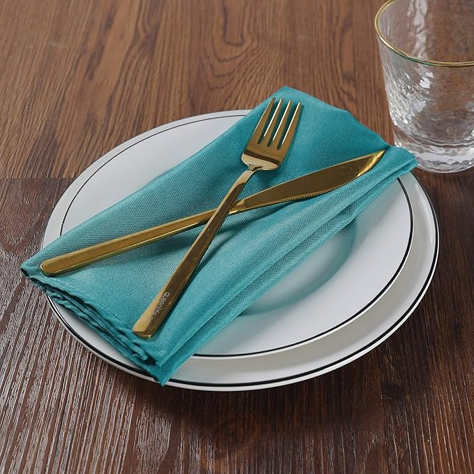 Cloth Napkins 17x17 inch Washable Polyester Dinner Napkins Soft Table Napkins for Wedding Party Dining Banquet(Teal,12PCS)