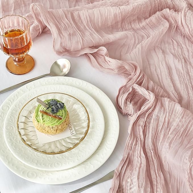 IVAPUPU 10 Pcs Cheesecloth Table Runner - 10ft Dusty Pink Boho Gauze Cheese Cloth Table Runners for Baby Shower Decoration Wedding Party Summer Garden Farmhouse