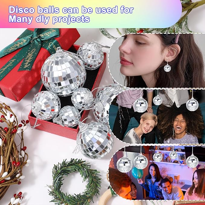 50 Pcs Disco Ball Ornaments, 1.18, 1.57, 1.97, 2.36 Inch Disco Ball Party Decorations Party Mirror Balls with String Hanging Discos Balls for Returning to 70s 80s 90s, Rock and Hip Hop Themed Parties