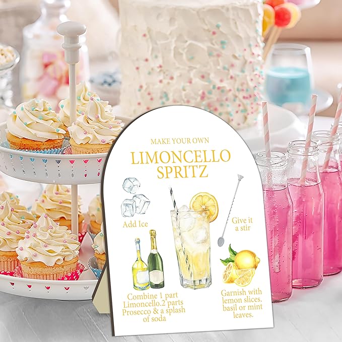 Limoncello Spritz Bar Sign, Cocktail Bar Recipe Sign for Bridal Shower, Bachelorette Party Table Signs, Homemade Cocktail Station Welcome Board, Cocktails Drink Recipe Board for Bridal Shower Decor