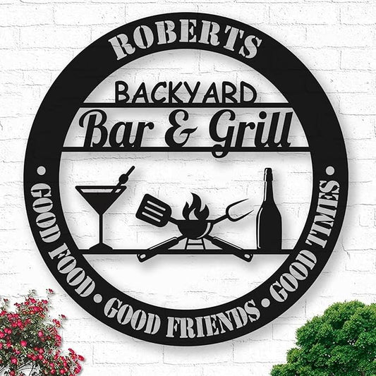 PAMAHEART Custom BBQ Grill Metal Sign, 1mm Thick, 12-36 inches, Personalized Kitchen Decor, Design 2, Vintage, Modern, Outdoor Wall Mount, Family Name