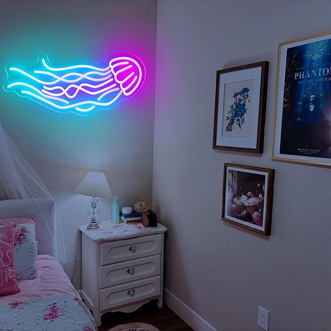 Jellyfish Neon Sign LED Ocean Neon Light for Bar Bedroom Party Dorm Wall Decor USB Pink Jelly Fish Night Light Kids Gifts