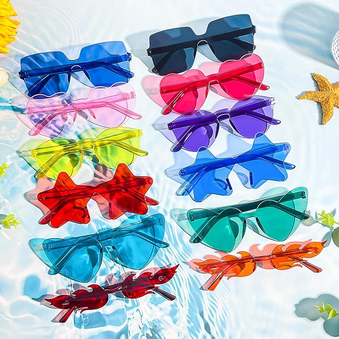 Pibupibu 12/24 Pack Fun Mixed Rimless Party Glasses Bulk, Colorful Funny Sunglasses Set for Bachelor Party Favors