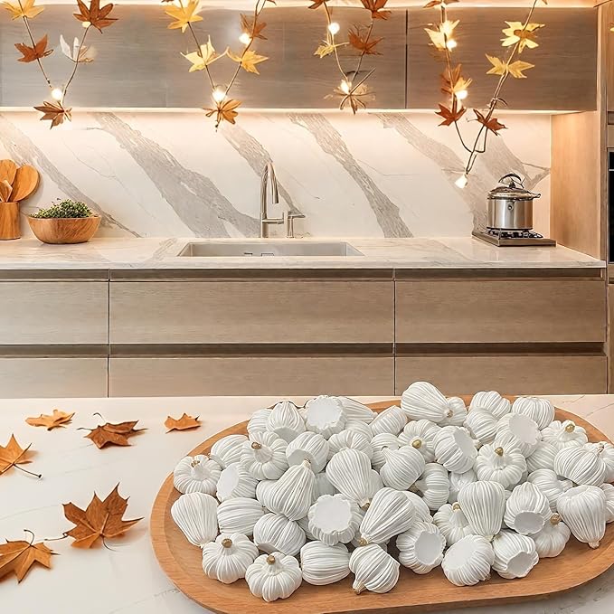 100Pcs Mini Pumpkins for Crafts, Small Pumpkin in Bulk, Resin Decorative Pumpkins, Artificial Tiny White Miniature Pumpkin for Decorating, Home Decor, Fall, Thanksgiving, Halloween