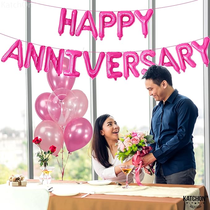 KatchOn Hot Pink Anniversary Balloons - 16 Inch | Pink Happy Anniversary Banner & Decorations