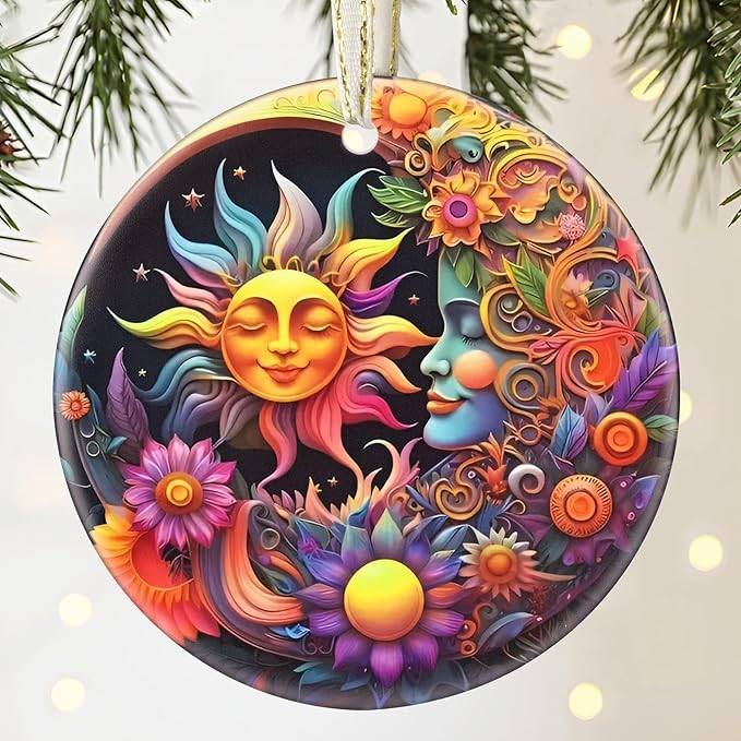 Sun and Moon God - 3.5 Inch Ceramic Hanging Ornament for Christmas Tree Decorations - Gift Exchange Present