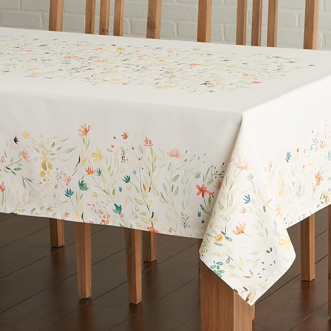 Maison d' Hermine Table Cloth Rectangle Table 100% Cotton 60 x 60 Inches Tablecloth Reusable Decorative Everyday Use for Dining Room, Farmhouse, Home, Party, Festive & Wedding Spring Summer - Colmar