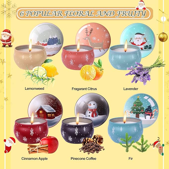 Christmas Scented Candles Gifts Set for Women, 6 Pack 2.5 Oz Candle Set, Natural Soy Wax for Home Scented, Aromatherapy Candles for Birthday, Christmas Gifts for Women