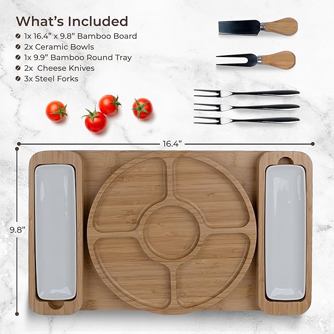 Charcuterie Board Gift Set - Bamboo Cheese Board & Serving Tray for Meat, Cheese, Crackers, Fruit - Large Wooden Charcuterie Boards for Parties - Wedding, Housewarming, Birthday Gifts for Women