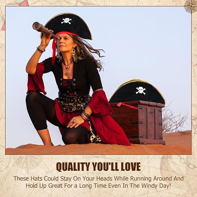 Hsei Halloween Pirate Captain Hat Skull Print Pirate Costume Party Hats Nautical Theme Cosplay Party Favors Supplies