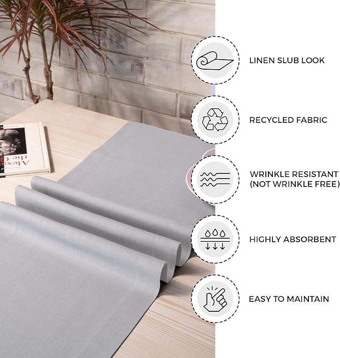 D'Moksha Homes Light Grey Table Runner 14 x 60 Inch - Faux Linen Table Runner - Wrinkle Resistant, Machine Washable Ideal for Dresser, Coffee Tables, Thanksgiving - 100% Recycled Fabric